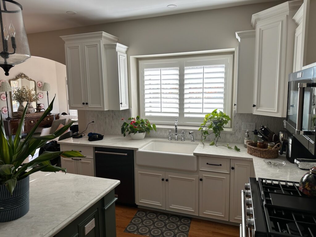 hunter Douglas plantation shutters in an elegantly decorated kitchen