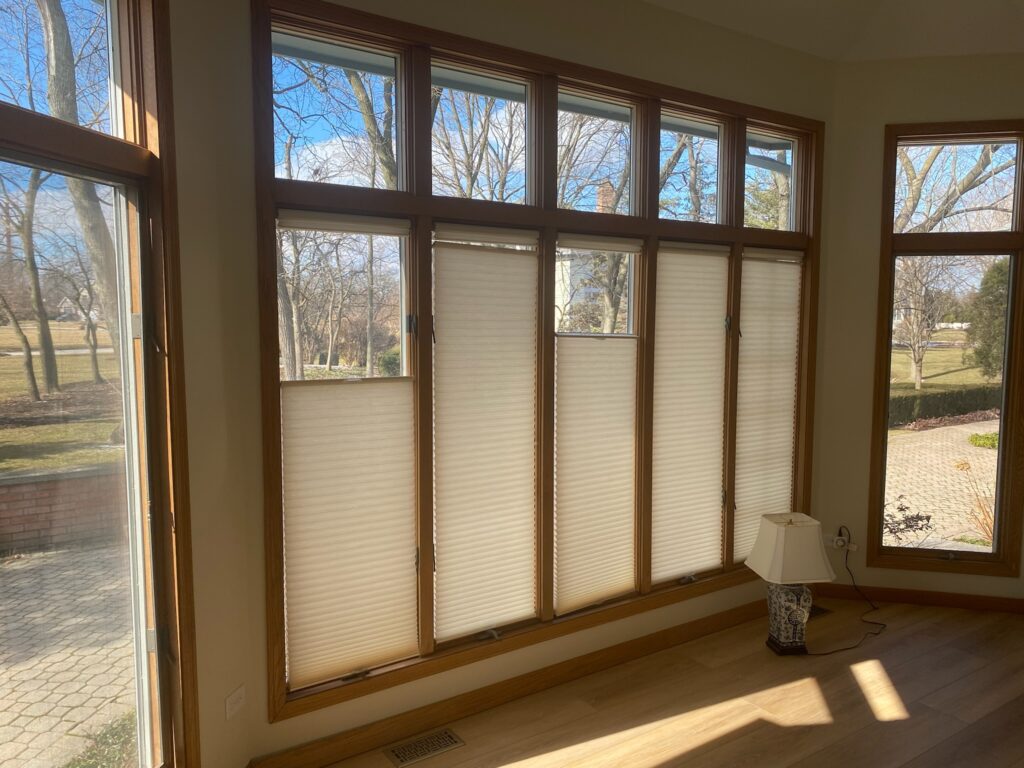 hunter Douglas applause cellular shades in a Yorkville, IL sunroom.