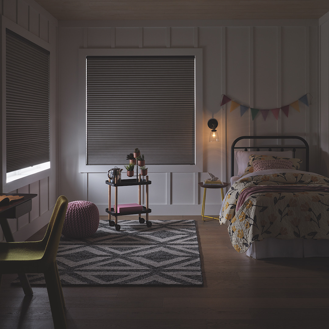 Hunter Douglas Applause Cellular Shades making a child bedroom dark