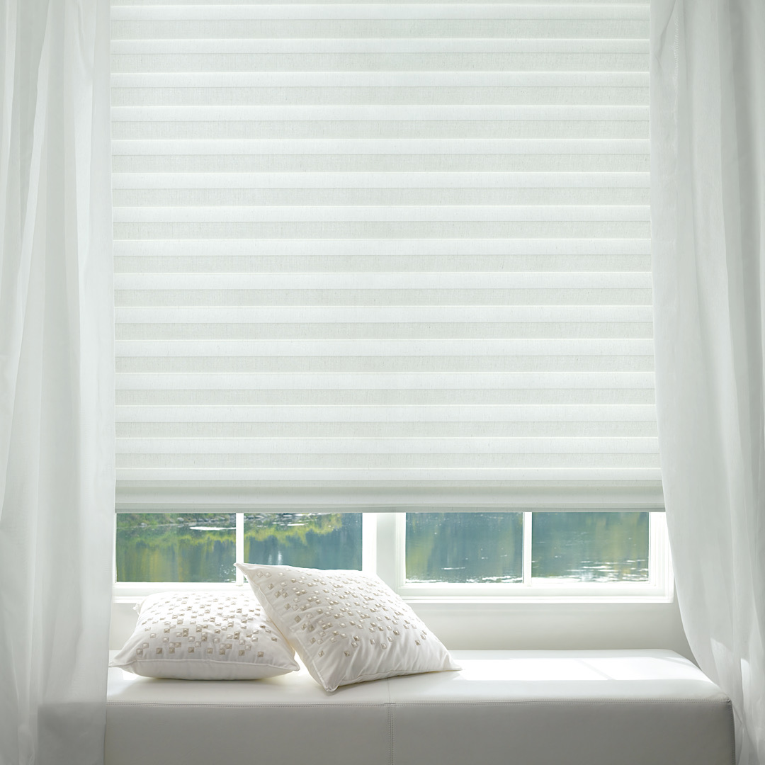 Hunter douglas cellular shades in a bay window