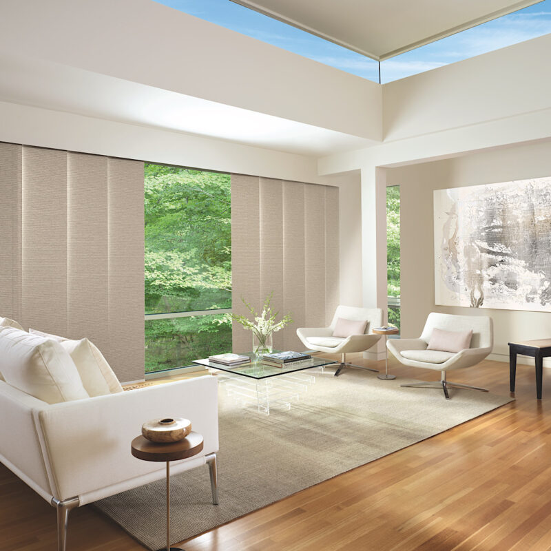 Hunter douglas skyline panel track blinds over large window