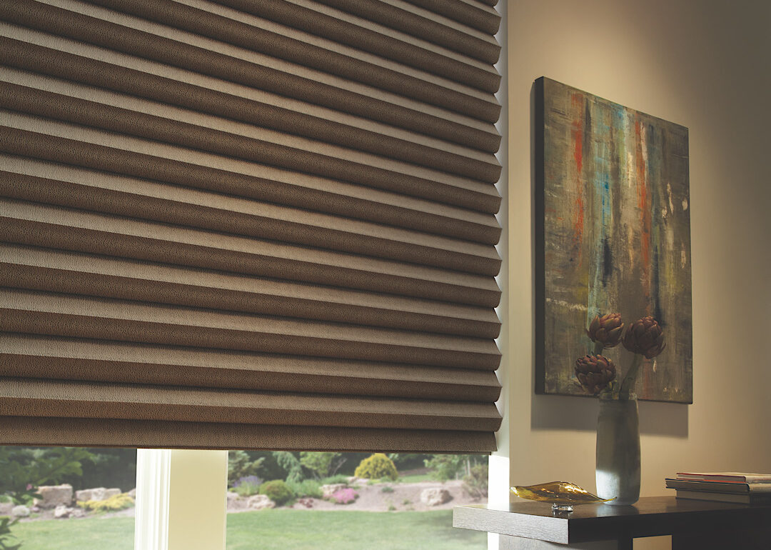 Hunter Douglas dark brown window shade