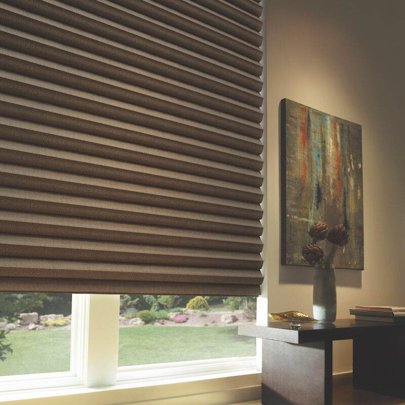 Hunter Douglas dark brown window shade