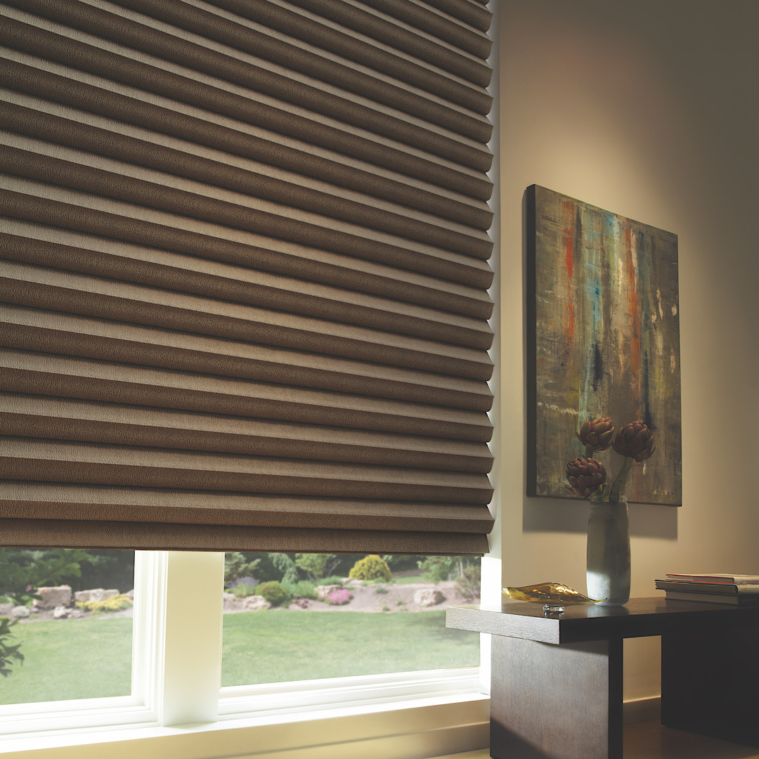 Hunter Douglas dark brown window shade